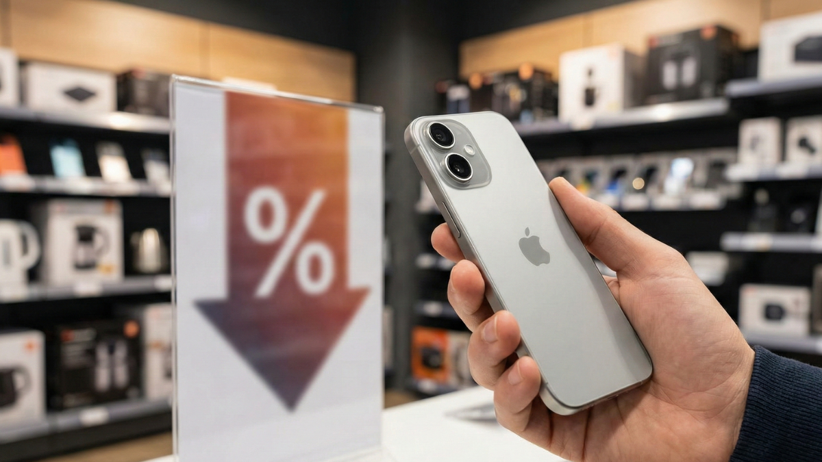 light grey iPhone 17 displaying the Croma Everything Apple Sale 2026 discount price